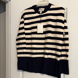 Navy and Cream Striped Crewneck Sweater